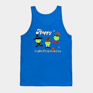 Funny Pickleball Happy HalloThanksMas Tank Top